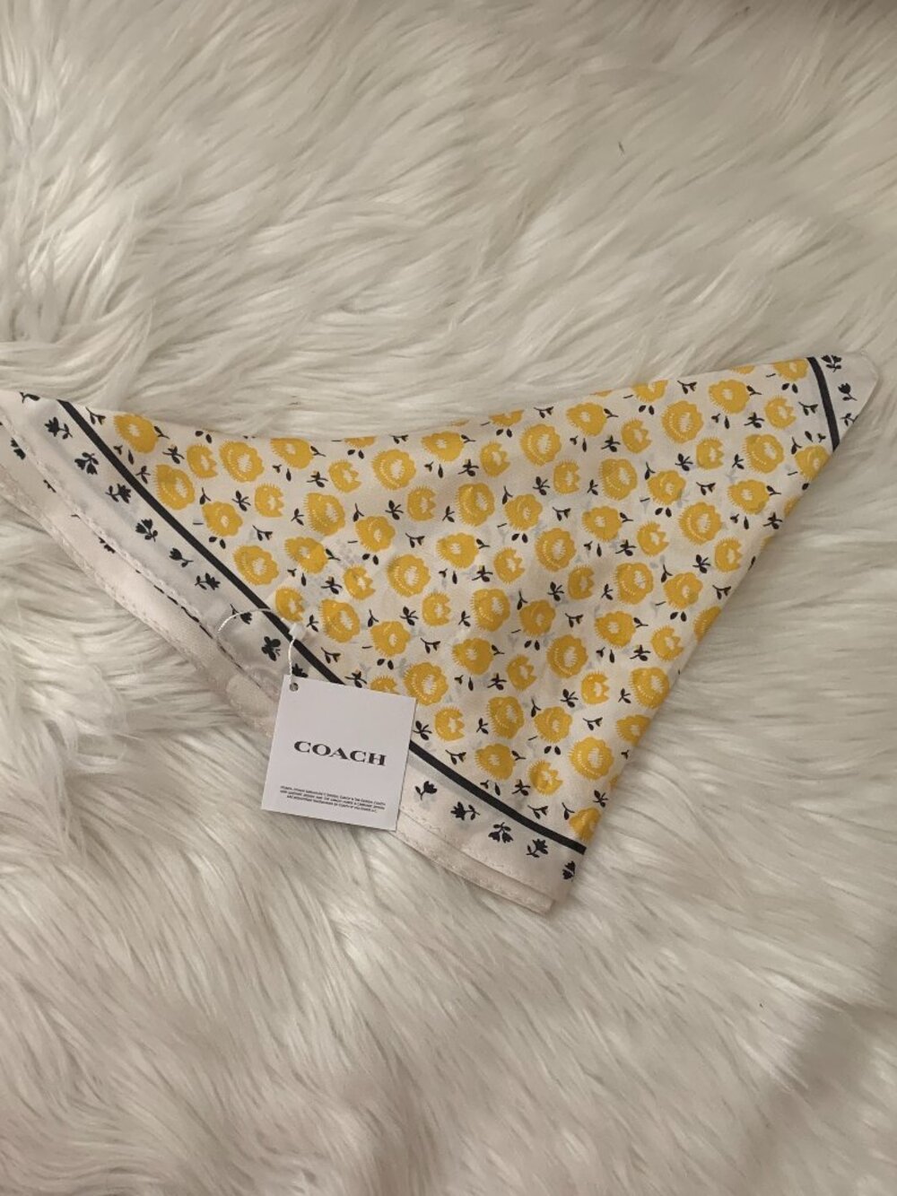 COACH Evelyn Floral Print Silk Triangle Scarf in Yellow/Chalk